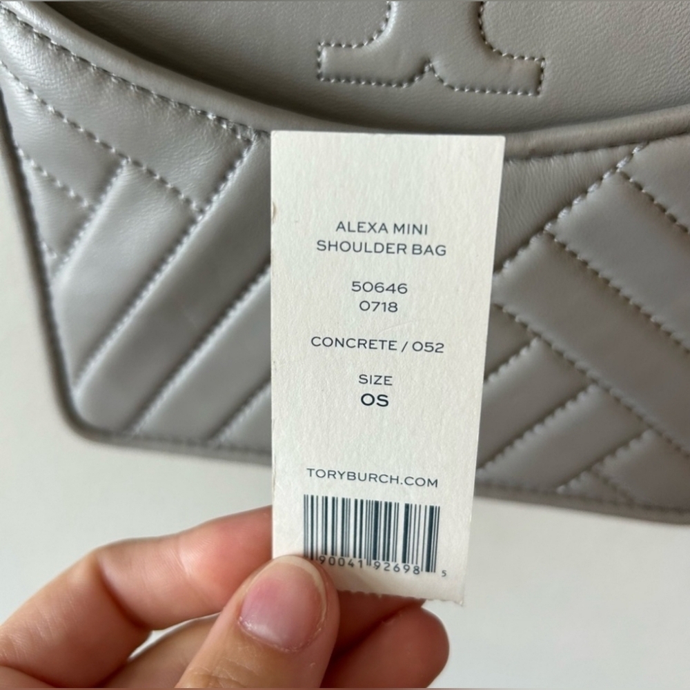 Tory Burch Alexa Quilted Mini Gray Leather Shoulder Bag Chain Strap - Picture 11 of 11